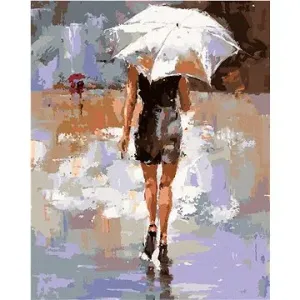Dievča s bielym dáždnikom, 40×50 cm, bez rámu a bez vypnutia plátna