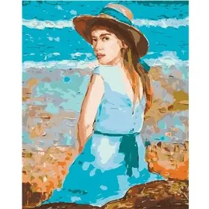 Dievča v modrých šatách s klobúkom, 40×50 cm, bez rámu a bez vypnutia plátna
