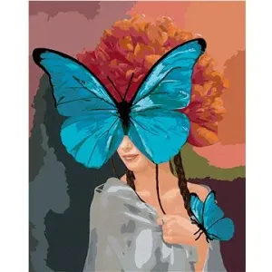 Žena s motýľmi a pivonkami, 80 × 100 cm, plátno napnuté na rám