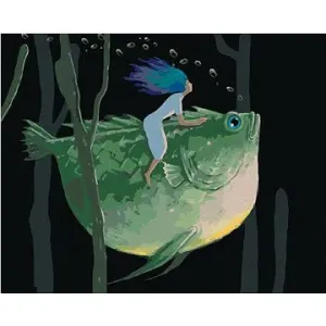 Žena sediaca na obrej rybe, 80 × 100 cm, bez rámu a bez napnutia plátna