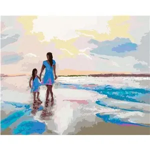 Matka s dcérou na pláži, 40×50 cm, bez rámu a bez vypnutia plátna