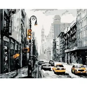 Ulice v New Yorku a taxíky, 40×50 cm, bez rámu a bez vypnutia plátna