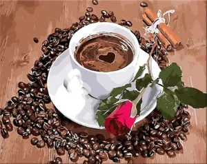 Zuty Maľovanie podľa čísiel Šálka ​​kávy a ruže