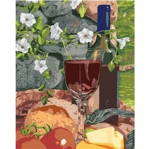 Zuty – Maľovanie Podľa Čísel – Zátišie Pohár Vína A Jedlo (Mardell Schuster), 80 × 100 cm, Plátno + Rám
