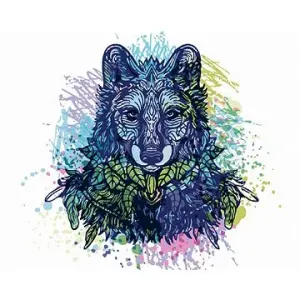Farebný vlk na bielom pozadí, 40 × 50 cm, bez rámu a bez vypnutia plátna