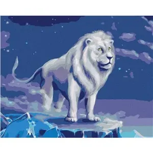 Biely lev s jasnou modrou oblohou, 40×50 cm, bez rámu a bez vypnutia plátna