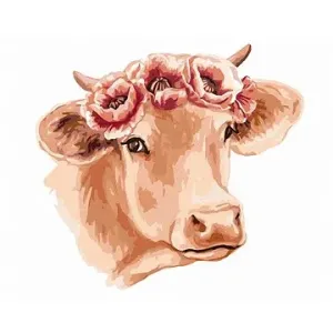 Krava s kvetinovým vencom, 40×50 cm, bez rámu a bez vypnutia plátna