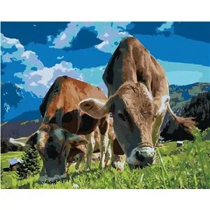 Kravy v horách, 40 × 50 cm, bez rámu a bez napnutia plátna