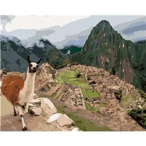 Lama a Machu Picchu, 40 × 50 cm, plátno napnuté na rám