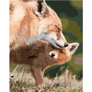 Líška a mláďa, 40×50 cm, vypnuté plátno na rám