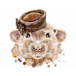 Myška s hnedým klobúkom, 40×50 cm, bez rámu a bez vypnutia plátna