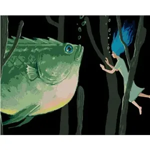 Obria zelená ryba so ženou, 80×100 cm, bez rámu a bez vypnutia plátna