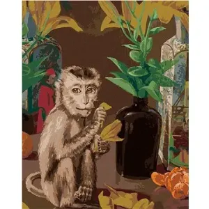 Opice hrajúce sa s lístkami, 40×50 cm, bez rámu a bez vypnutia plátna