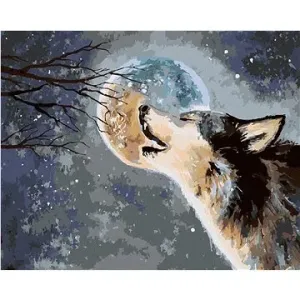 Vlk vyjúci na mesiac, 80 × 100 cm, plátno napnuté na rám