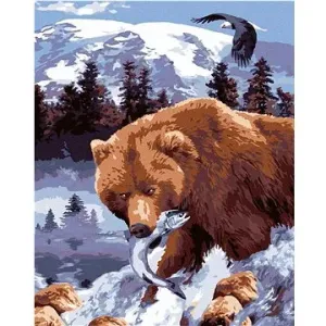 Maľovanie podľa čísel - Medveď grizly s rybou (Howard Robinson)