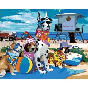 Maľovanie podľa čísel - Psi na výlete na pláži (Howard Robinson)