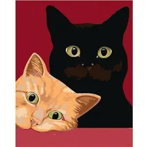 Maľovanie podľa čísel – Dve mačky a červené pozadie