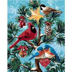Maľovanie podľa čísel – Vtáčiky a vianočný stromček