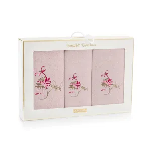 Zwoltex Unisex's Towel Set Aster Pink/ Flowers