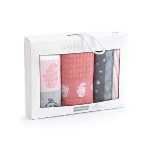 Zwoltex Unisex's Kitchen Towel Set Muffin 2 Grey/Pink/Pattern